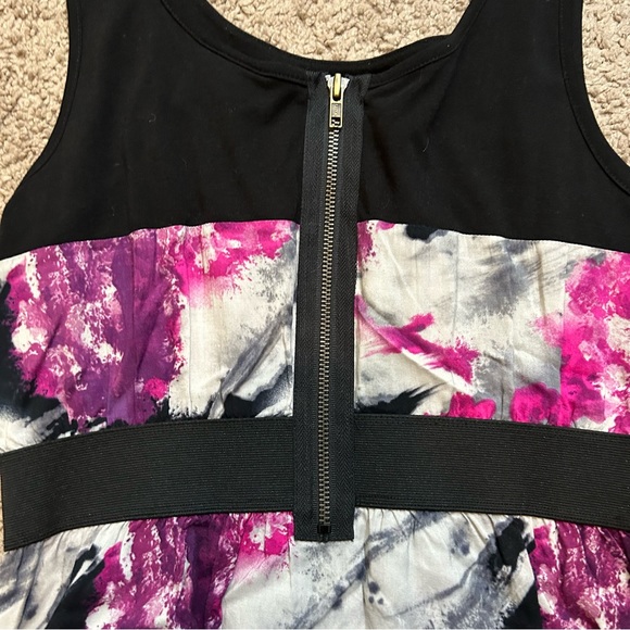 Vibrant Pink and Black Pattern Sleeveless Dress Stretchy Back Zipper Medium - Picture 6 of 9